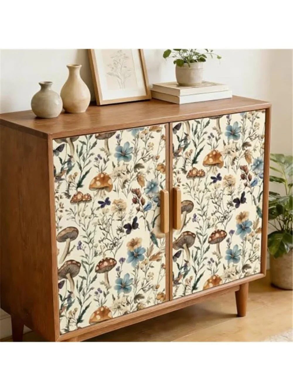 Mushroom Forest Peel Stick Wallpaper Boho Vintage Floral Contact Paper Beige